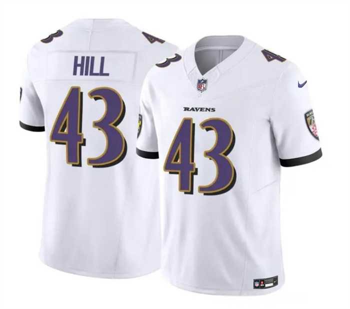 Men & Women & Youth Baltimore Ravens #43 Justice Hill White 2023 F.U.S.E. Vapor Limited Stitched Jersey